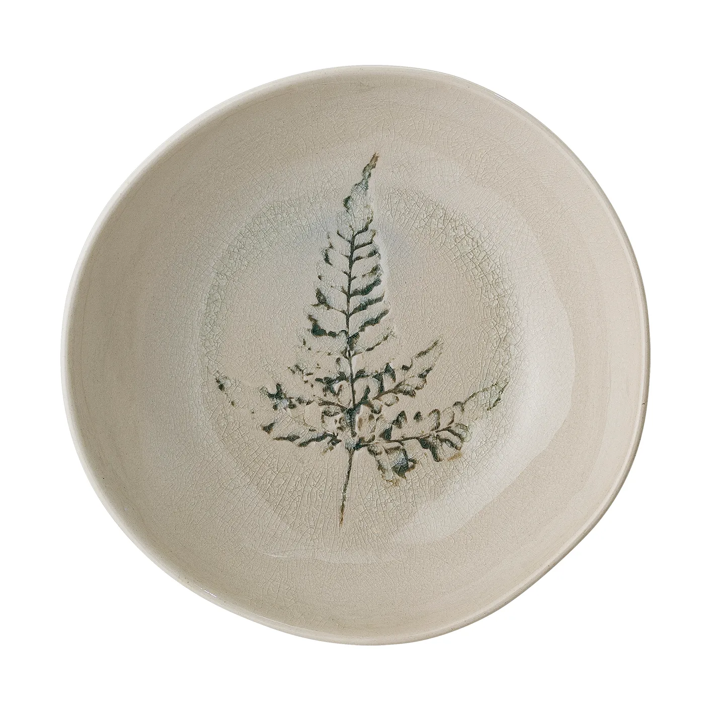 Suppetallerken Bloomingville Bea - Stentøj D21 cm Natur med håndlavet bregnemotiv og crackle glasur 1000 ml