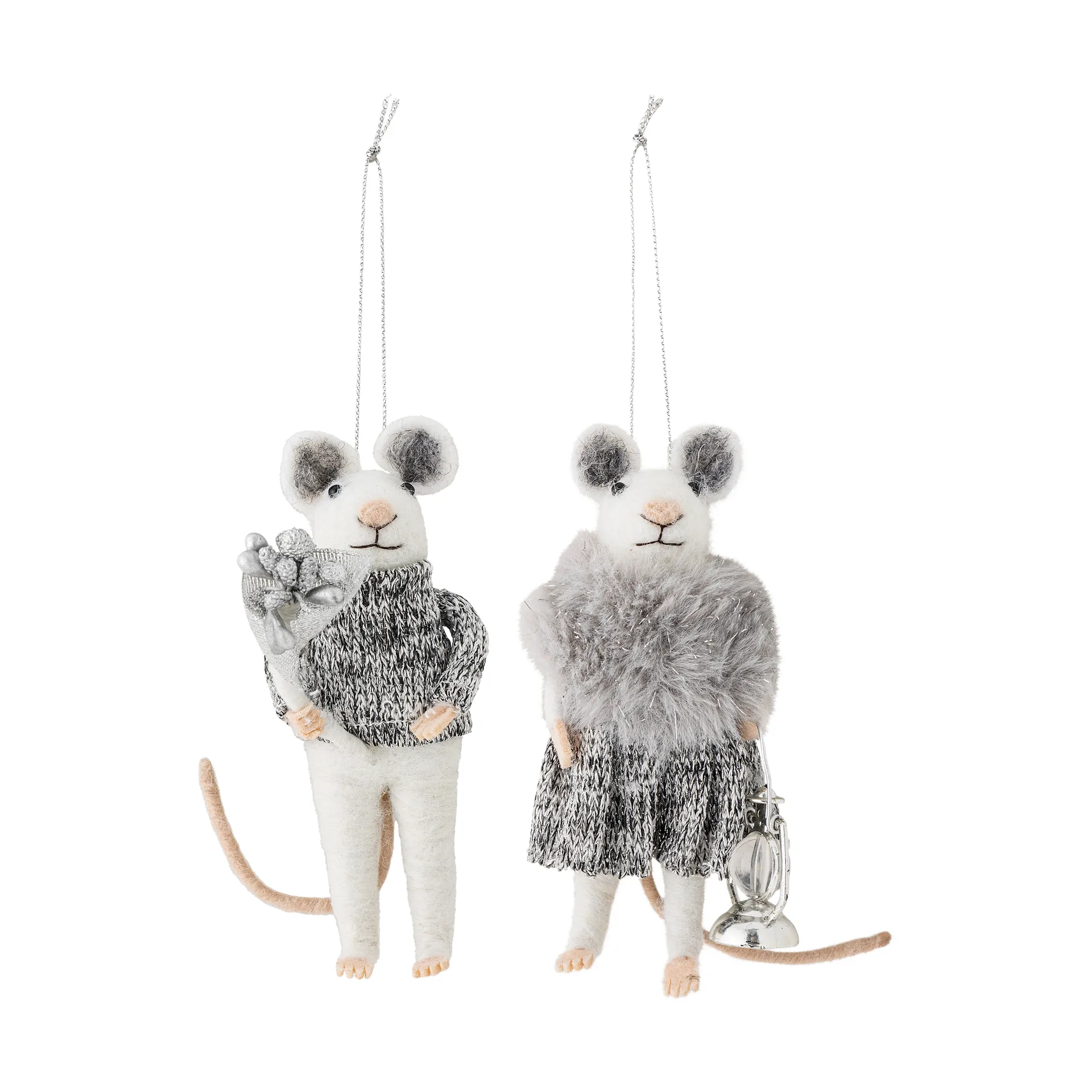 Bloomingville Décoration de Noël souris Peo 2 pièces Blanc-gris