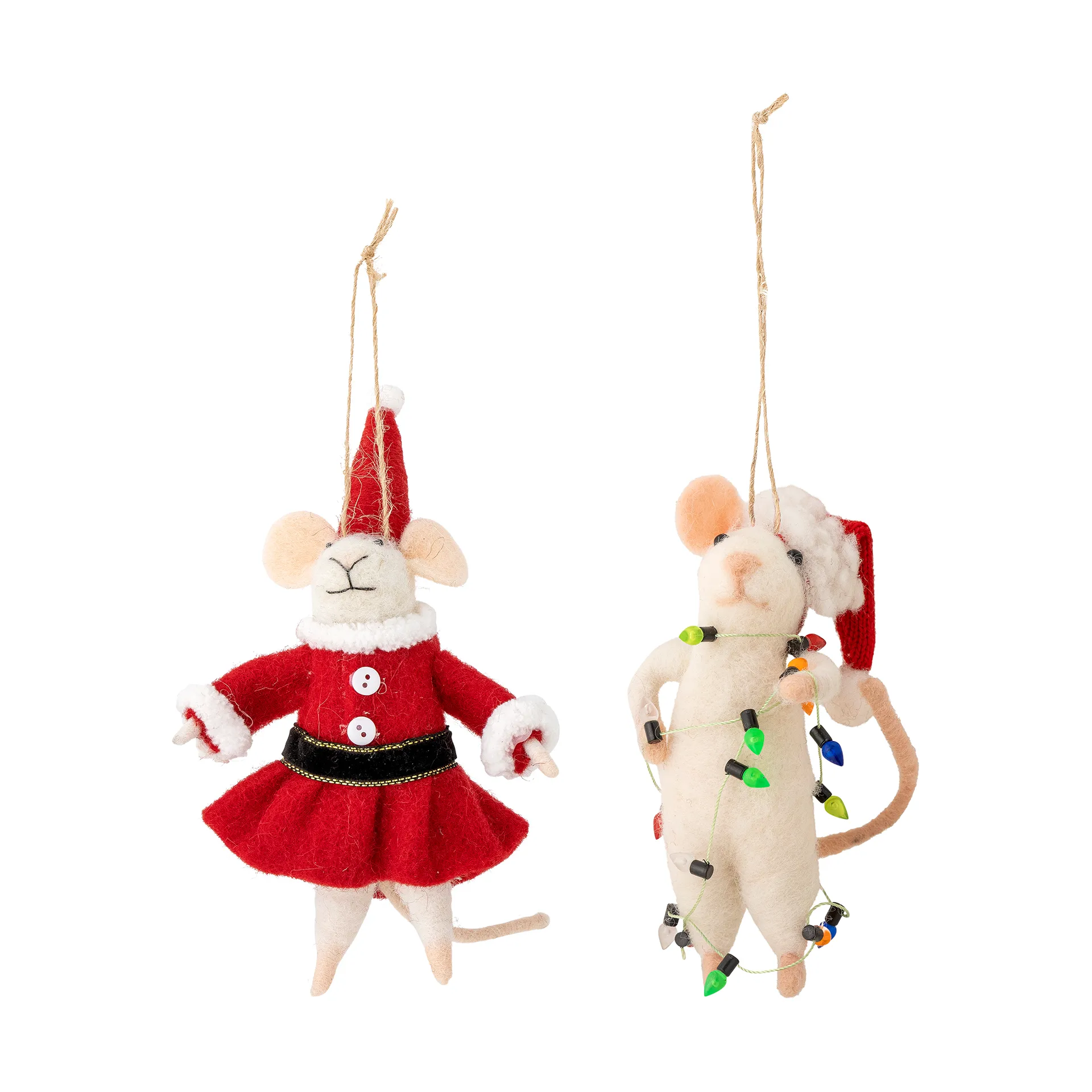 Bloomingville Décoration de Noël souris Peo 2 pièces Blanc-rouge