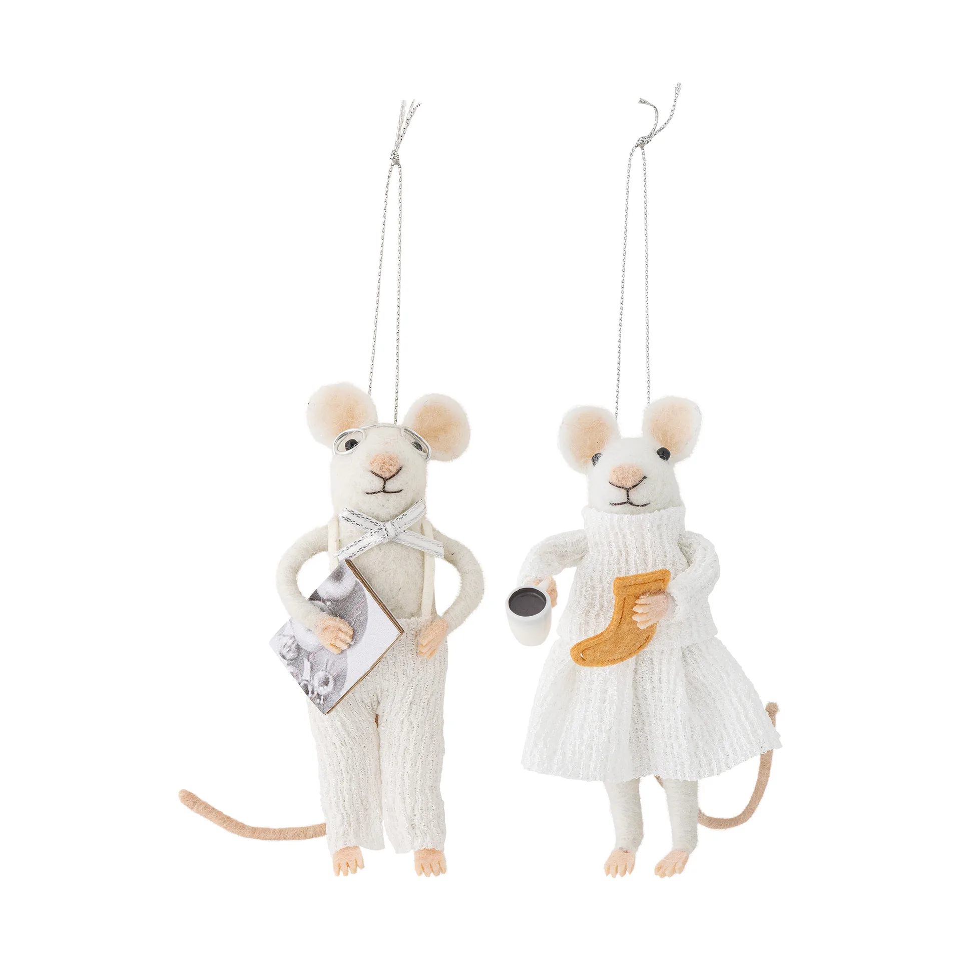 Bloomingville Décoration de Noël souris Peo 2 pièces Blanc