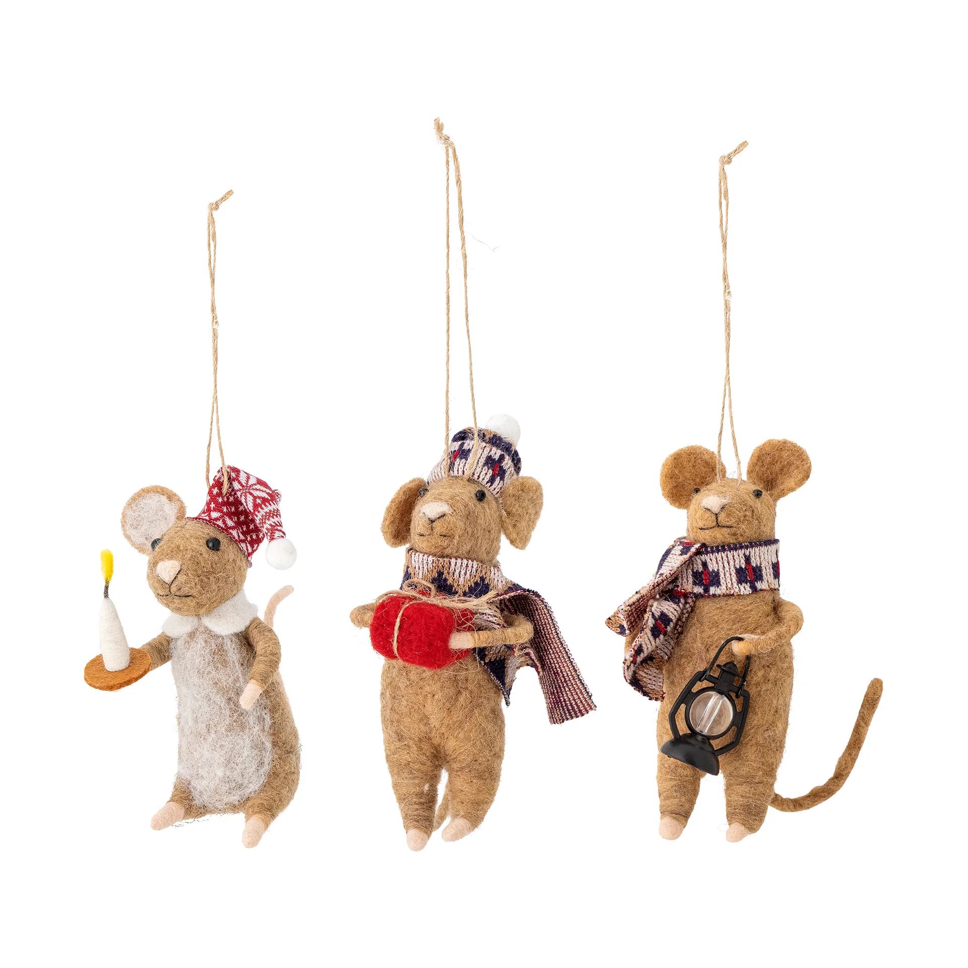 Bloomingville Décoration de Noël souris Peo 3 pièces Brun