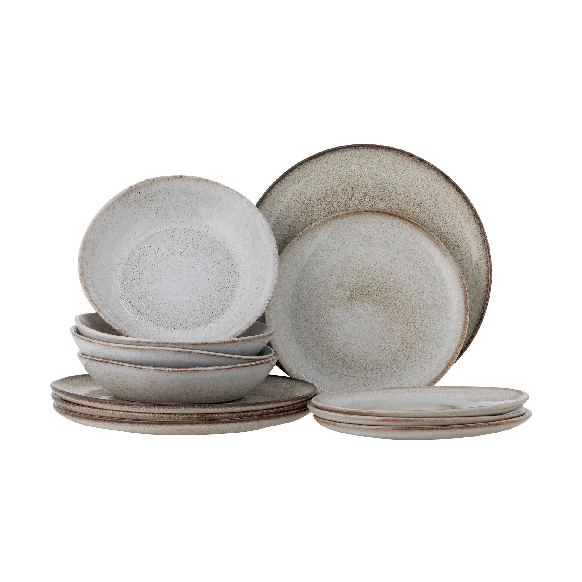 Bloomingville - Sandrine Bordservice Sæt, Natur, Stentøj - P:Ø28,5 Ã H2,5/Ø22 Ã H2/DP:Ø22 Ã H5cm, sæt med 12