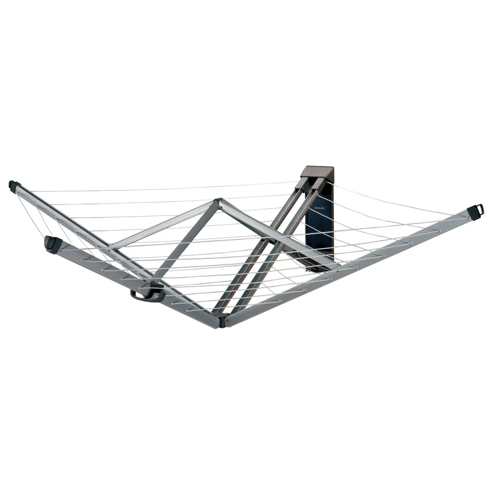 Brabantia WallFix Droogrek, 24m Drooglijn, Inklapbaar, UV-bestendige Drooglijnen met Antislip, Plaats voor 2 Trommels Was, Ruimtebesparend, Metallic Grey, 184 x 182 cm