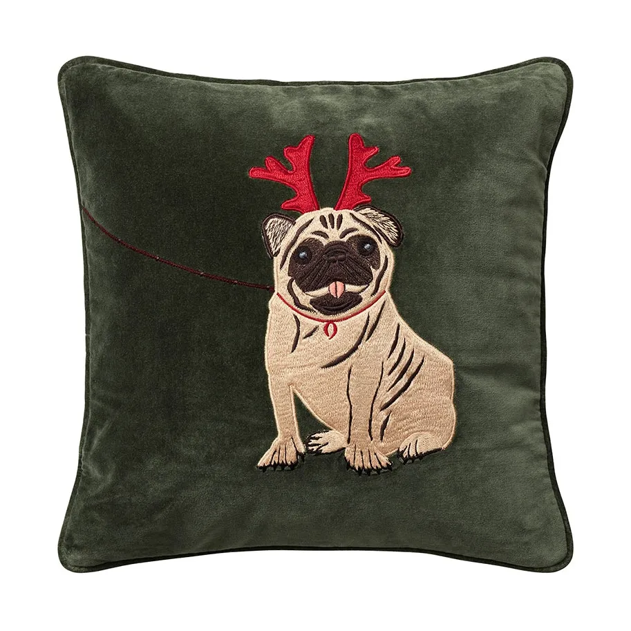 Chhatwal & Jonsson Housse de Coussin Holiday Dog cm Forest green