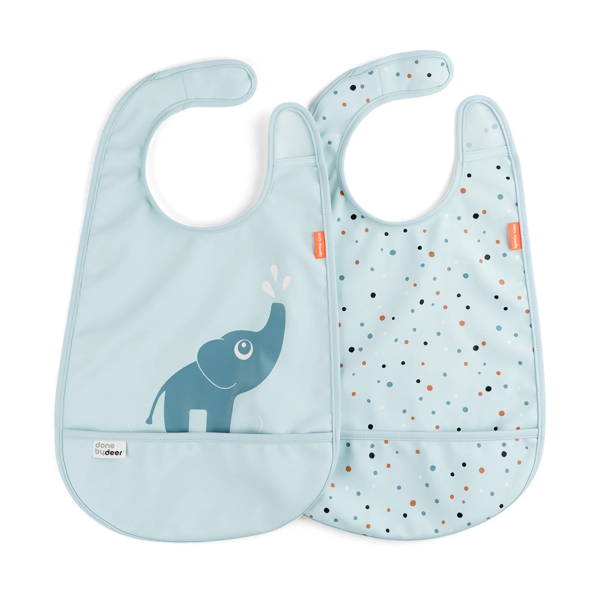 Done by deer Bavoir Elphee avec velcro, lot de 2 Bleu