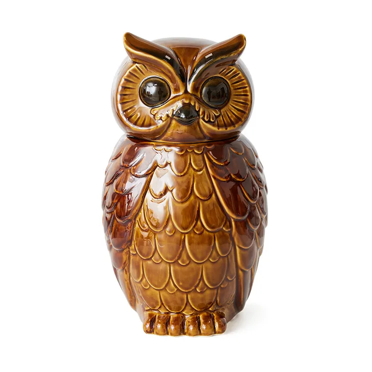 HKliving Pot de rangement Owl en céramique Roasted