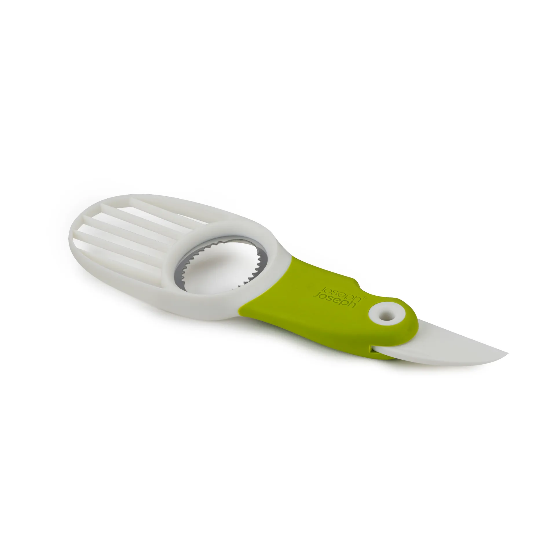 Joseph Joseph GoAvocado Avocado-værktøj – 3-i-1, foldbar plastkniv, rustfri stålkernefjerner, ergonomisk greb – Grøn/Hvid