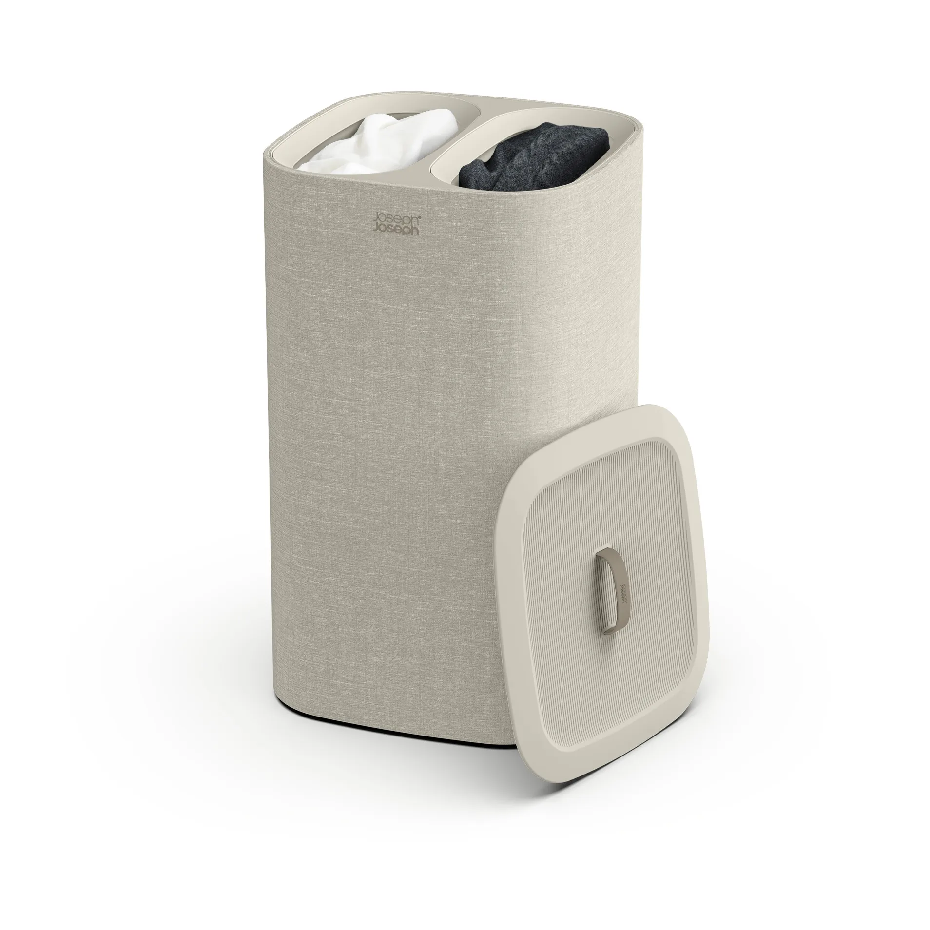Joseph Joseph Tota Vasketøjskurv - 60L, To-sektioner - Ecru