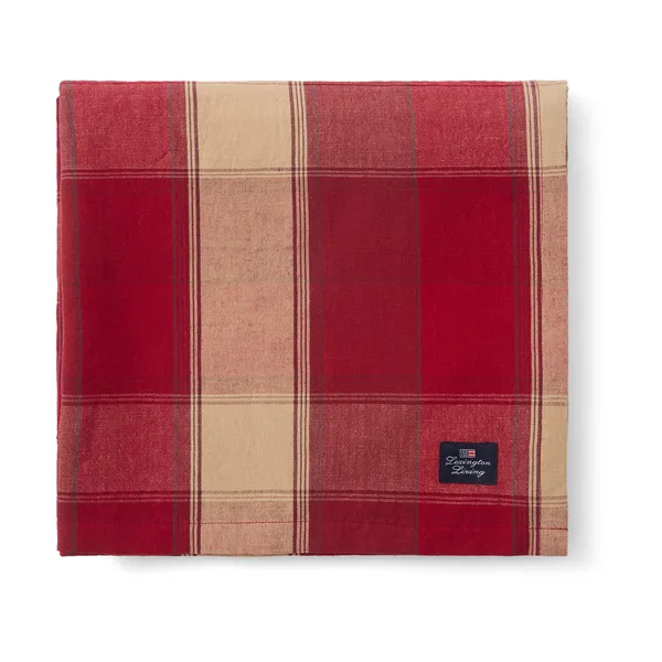 Checked linen-cotton bordsduk 150x350 cm, Röd