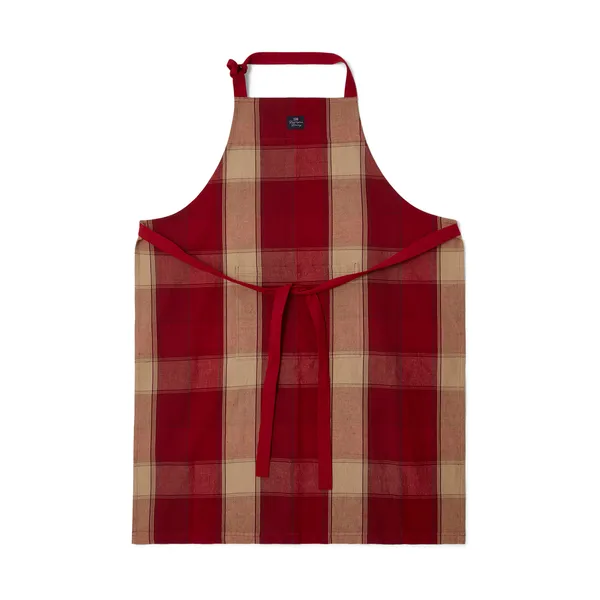 Checked linen-cotton förkläde 80x105 cm, Röd