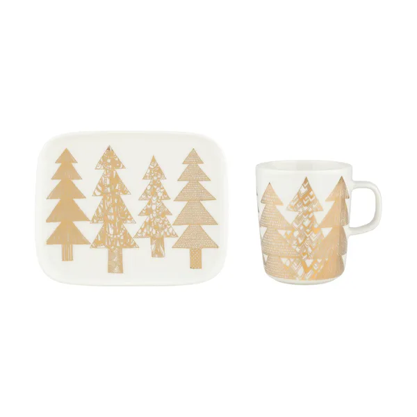 Kuusikossa mugg 25 cl + tallrik 15x12 cm, White