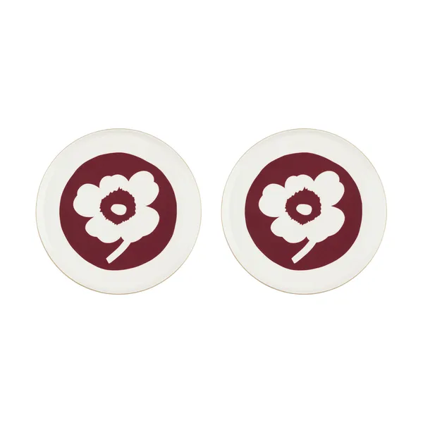 Oiva Unikko tallrik Ø25 cm 2-pack, White-dark cherry