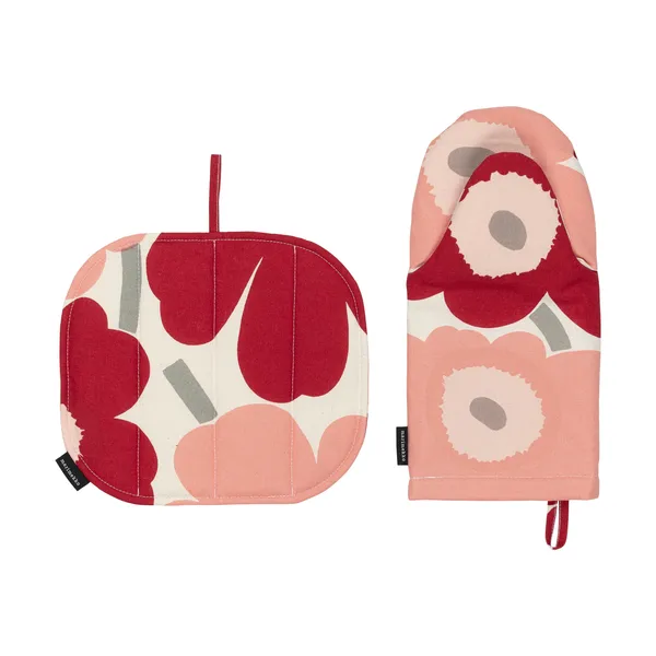 Pieni Unikko grytavante + grytlapp 2 delar, Cotton-dark cherry