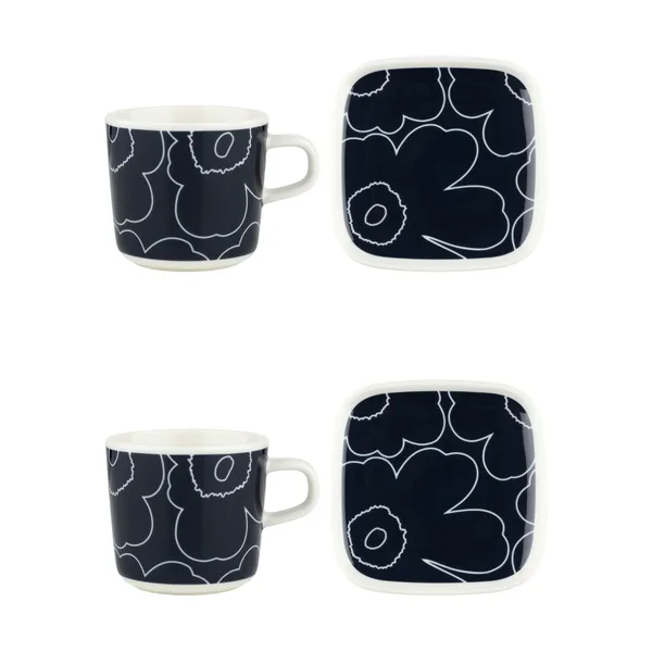 Piirto Unikko kopp och fat set 20 cl 4 delar, White