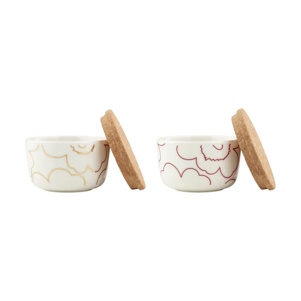 Piirto Unikko skål med lock 2,5 dl 2-pack, White-gold