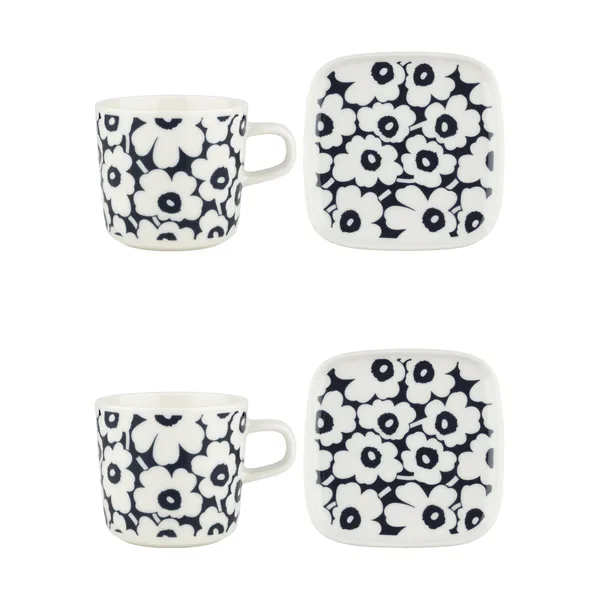 Pikkuinen Unikko kopp och fat set 20 cl 4 delar, Dark blue