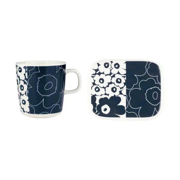 Unikko kollaasi bricka + mugg 2 delar, White
