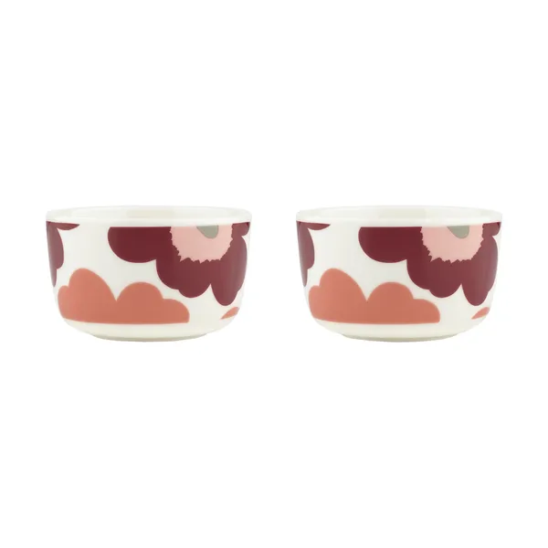 Unikko skål 2,5 dl 2-pack, White-dark cherry-salmon