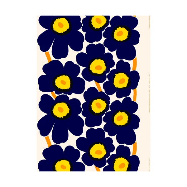 Unikko tyg heavyweight bomull, Cotton-d. blue-yellow