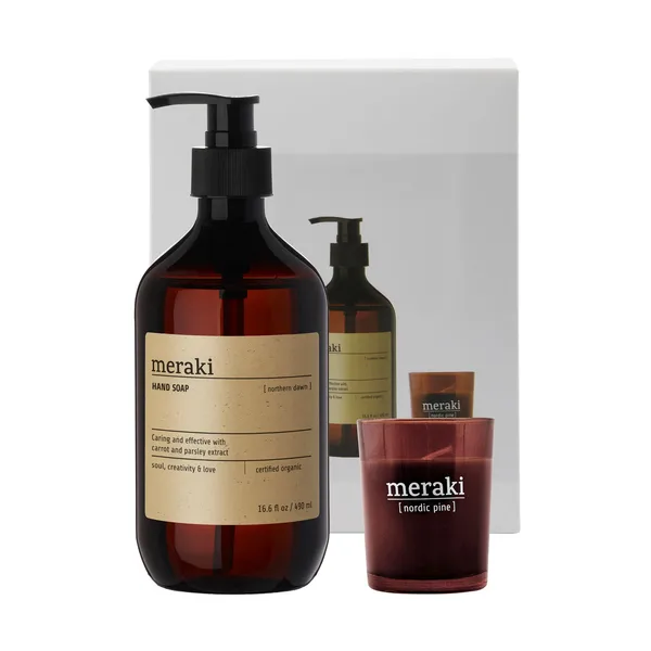 Meraki gåvoset handtvål och doftljus, Nothern dawn-nordic pine