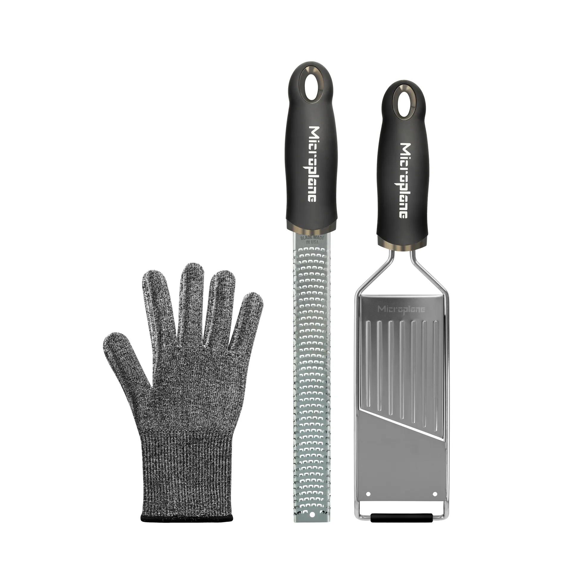 Microplane Gourmet rivjernsæt med beskyttelseshandske 3 dele Stainless Steel