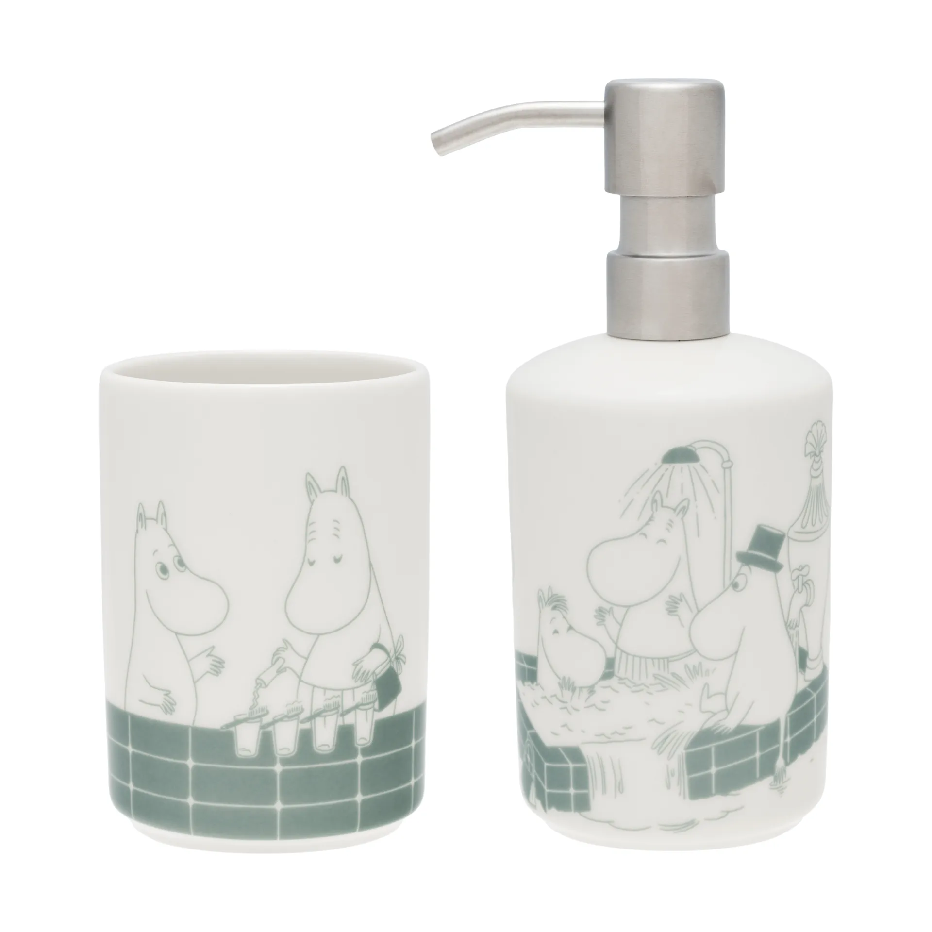 Moomin Arabia Distributeur de savon et porte-brosse à dents Mumin Bain vert-blanc