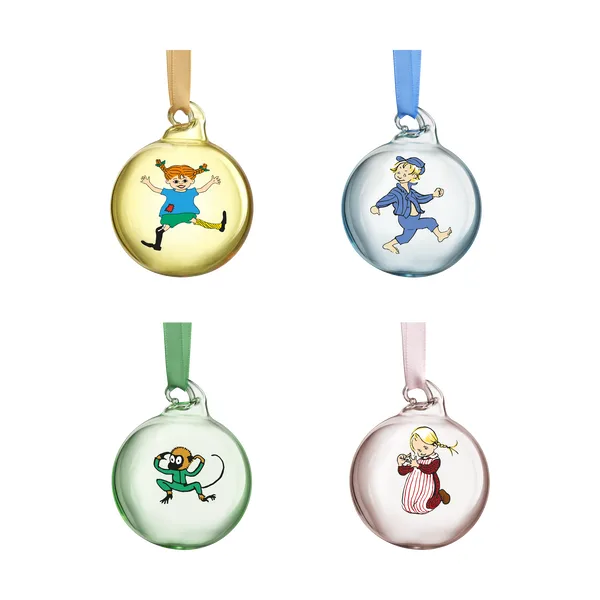 Pippi och Emil dekorationskula Ø5 cm 4-pack, Multi