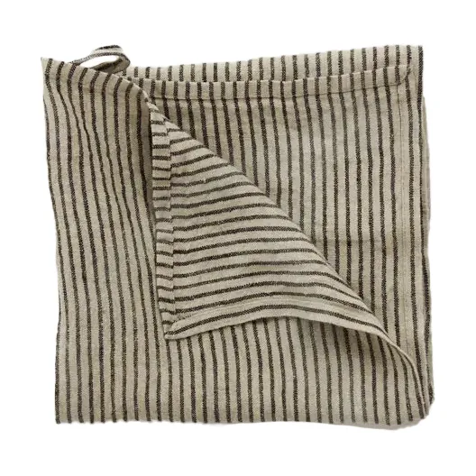 Stripe kökshandduk linne 45x65 cm, Svart