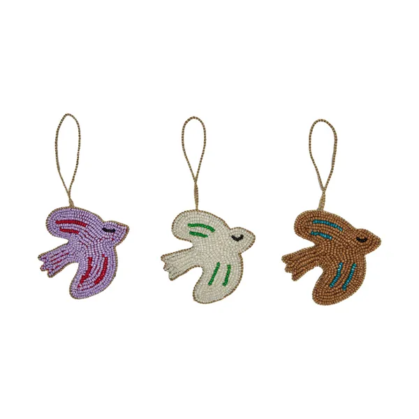 Christmas bird dekorationshänge 3 delar, Lavender-amber-offwhite