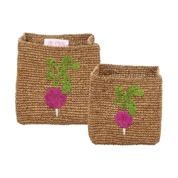 Rice raffia förvaringskorg 2 delar, Radish Embroidery-Tea