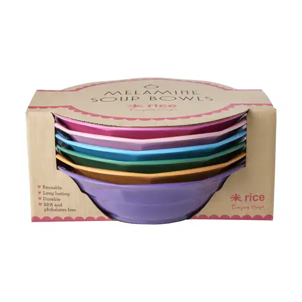 Rice sopptallrik melamin Ø19 cm 6 delar, Multicolor