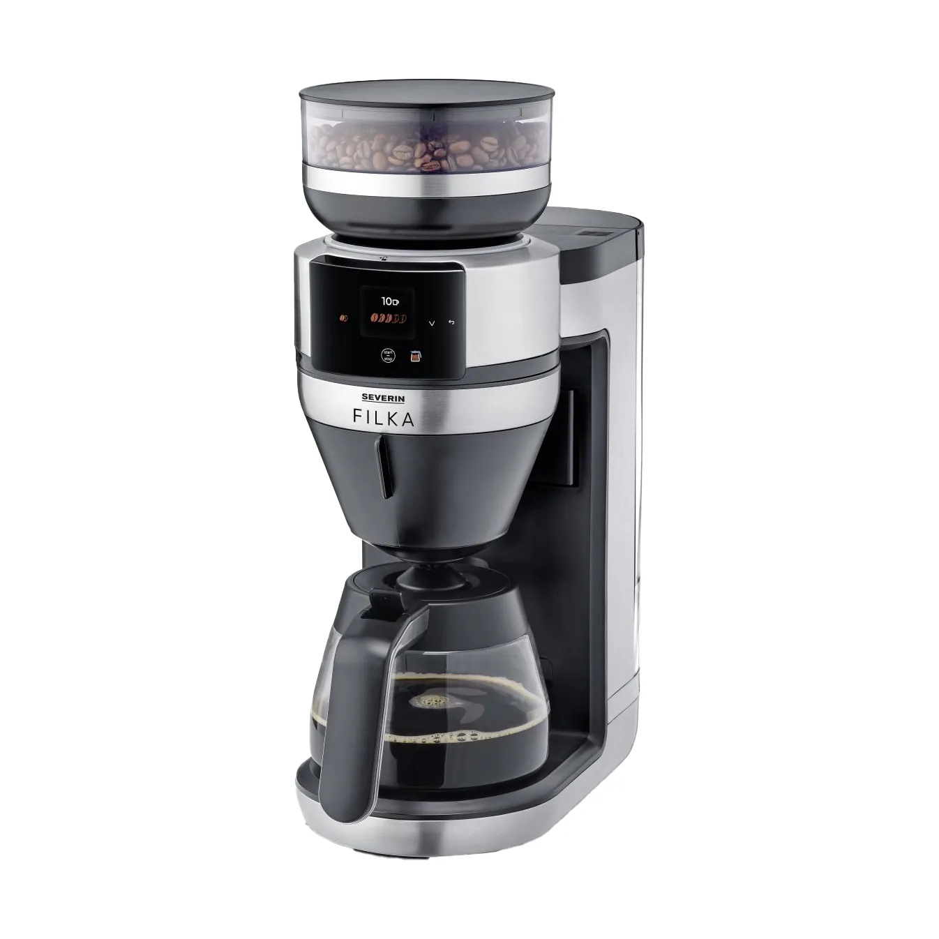 Severin Filka 2.0 Fuldautomatisk Kaffemaskine med Glaskande - 10 Kopper, 1520W