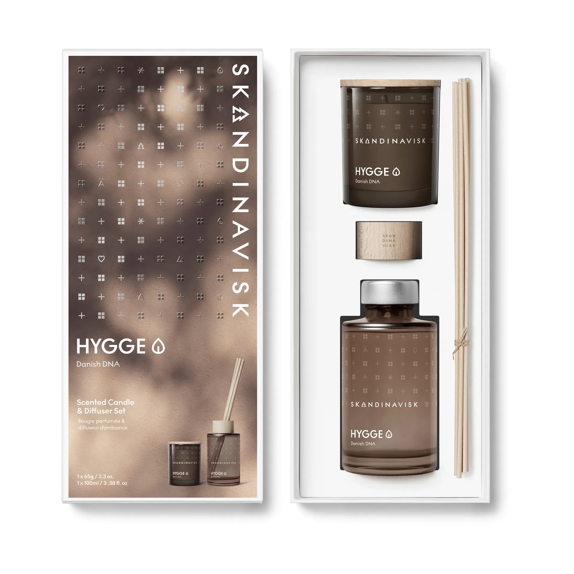 Skandinavisk HYGGE duftlys & duftpinde 65 g + 100 ml