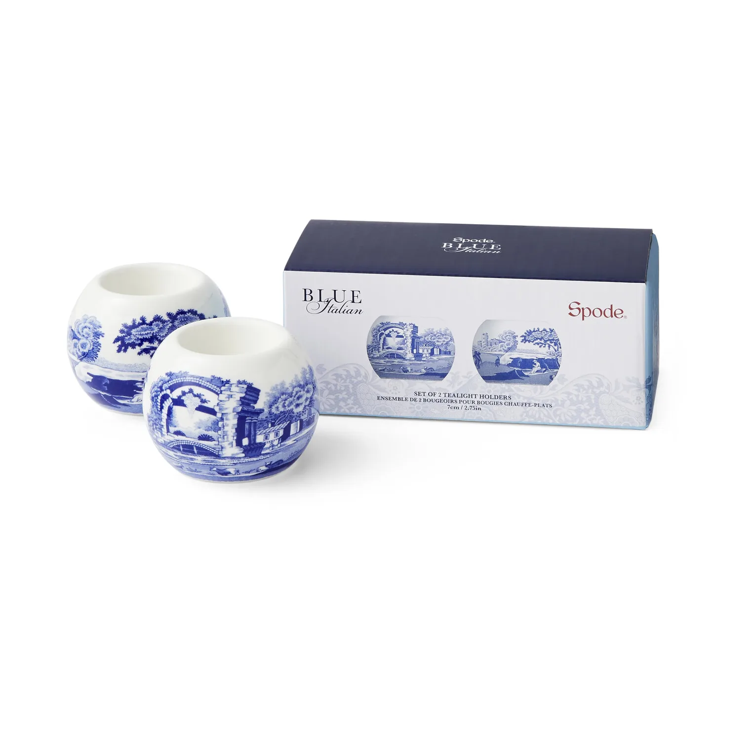 Spode Photophore Blue Italian, lot de 2 Bleu-blanc