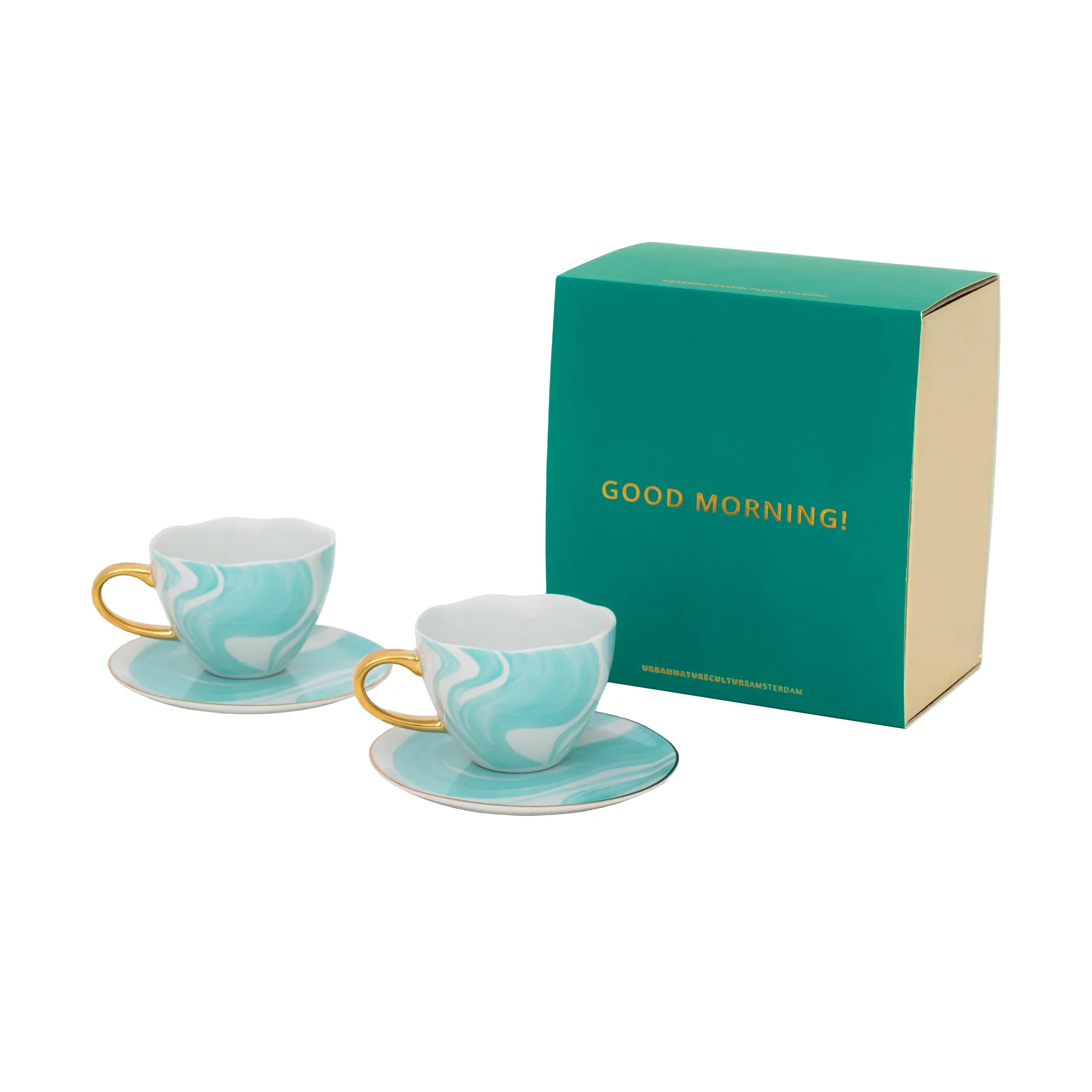 URBAN NATURE CULTURE Good Morning g&aring;voset Cappuccino mugg & fat 2-pack Valuri emerald green